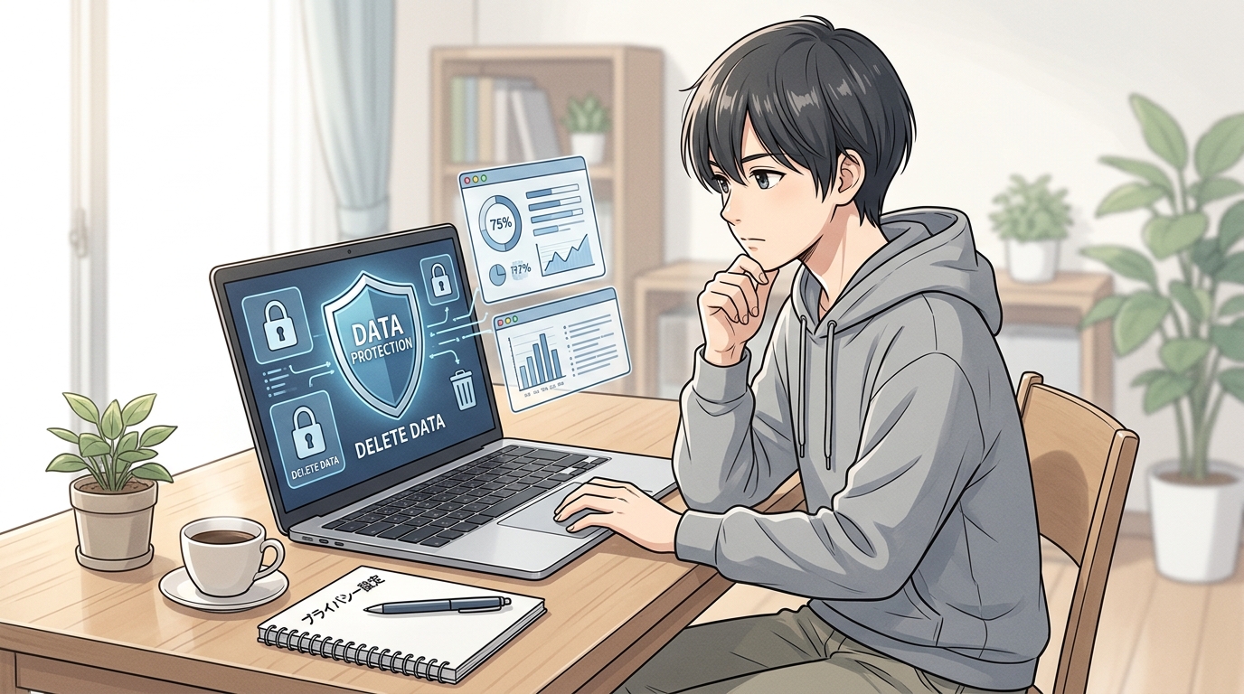 退会手続き後にプロフィールや経歴書などの登録データが適切に処理されるか確認する男性