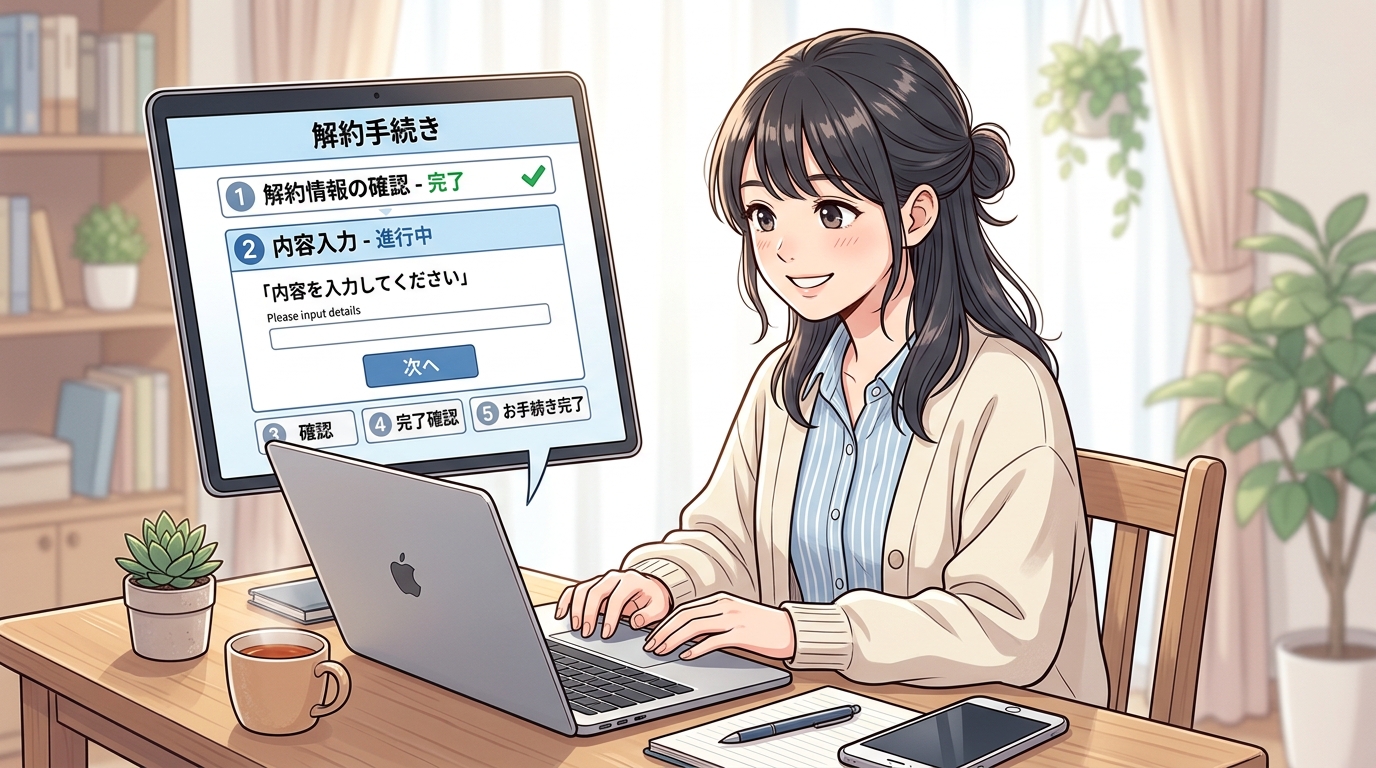 マイページから4つのステップに沿って退会手続きをスムーズに進める操作イメージ